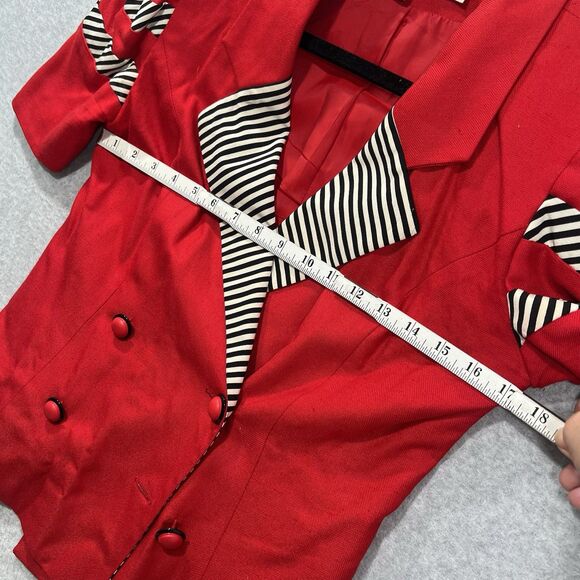 VINTAGE Richard Warren RED Short Sleeve Jacket Sz 6 double breasted 80s - Picture 15 of 16